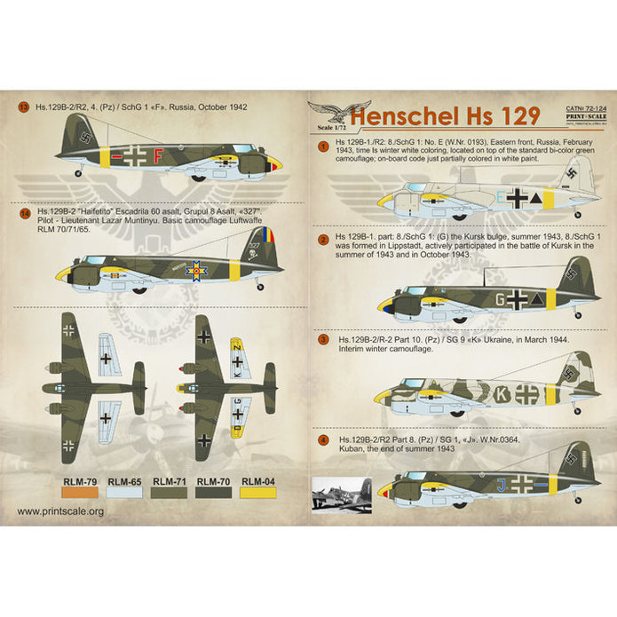 Print Scale 72-124 Decal Henschel Hs 129 Scale 1:72 for Aircraft Plastic model kit