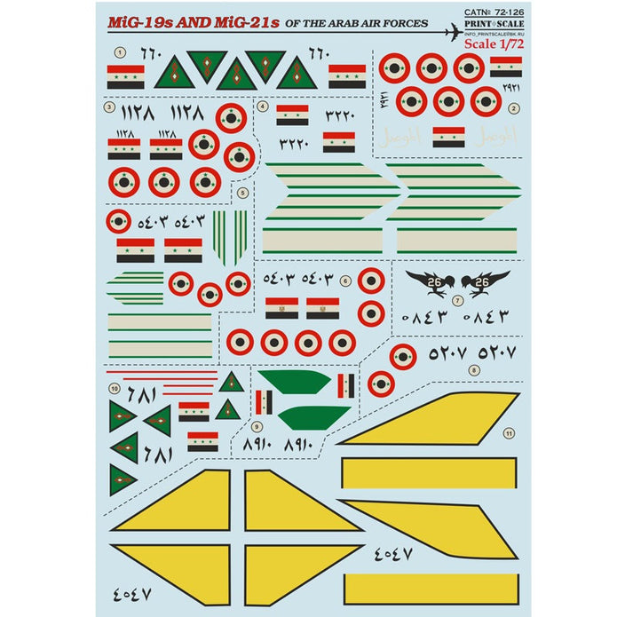 Print Scale 72-126 Decal MiG-19s and MiG-21s of the Arab Air Force Scale 1:72 for Aircraft Plastic model kit