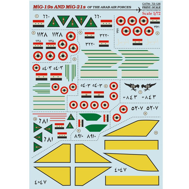 Print Scale 72-126 Decal MiG-19s and MiG-21s of the Arab Air Force Scale 1:72 for Aircraft Plastic model kit