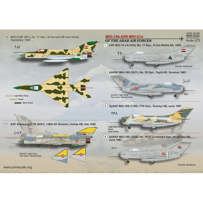 Print Scale 72-126 Decal MiG-19s and MiG-21s of the Arab Air Force Scale 1:72 for Aircraft Plastic model kit