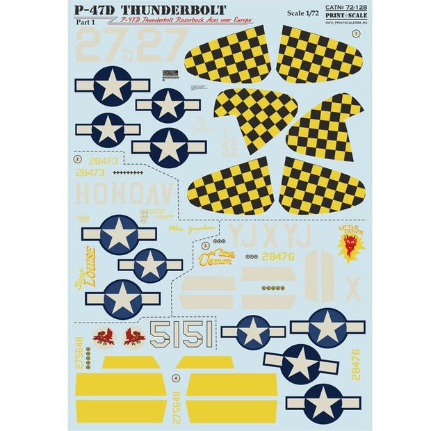 Print Scale 72-128 Decal 1:72 P-47D Thunderbolt Razorback Top Pilots over Europe Part 1