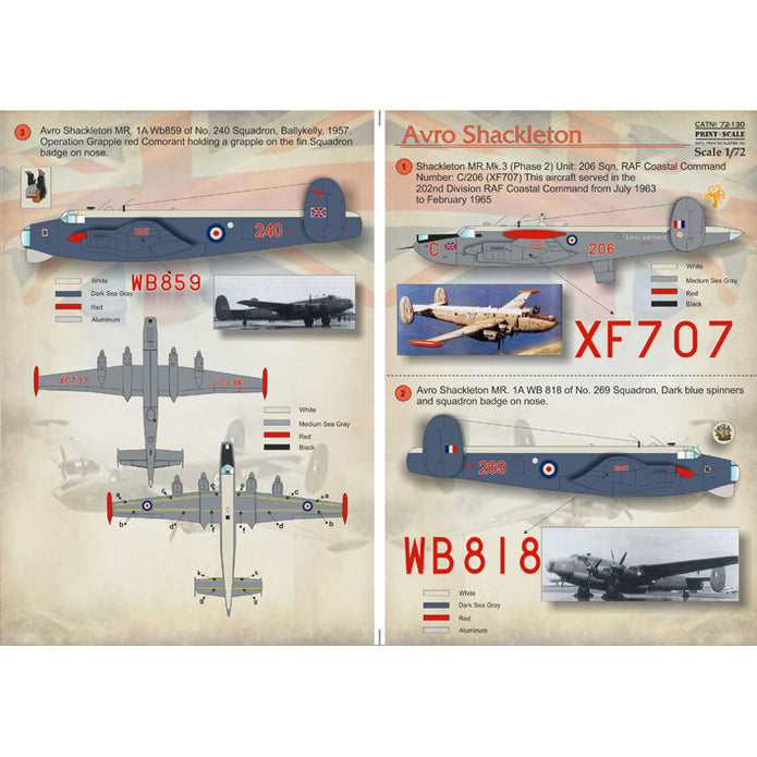 Print Scale 72-130 Decal Avro Shackleton The complete set 1.5 leaf Scale 1:72 for Aircraft Plastic model kit