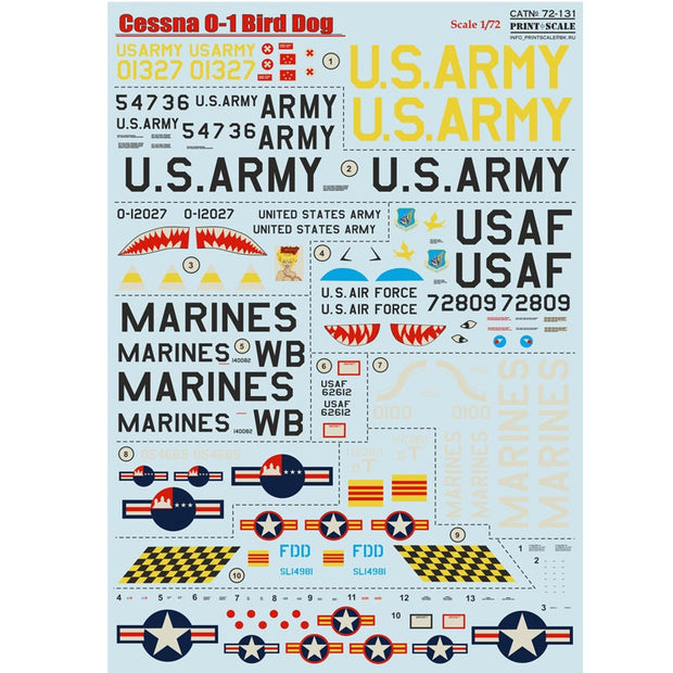 Print Scale 72-131 Decal Cessna O-1 Bird Dog Scale 1:72 for Aircraft Plastic model kit