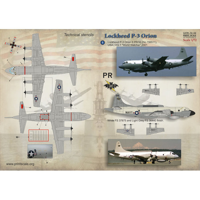 Print Scale 72-132 Decal Lockheed P-3 Orion The complete set 2 leaf Scale 1:72 for Aircraft Plastic model kit