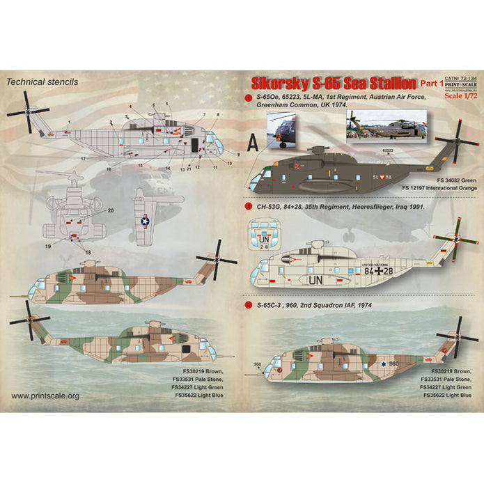 Print Scale 72-134 Decal Sikorsky S-65 Sea Stallion Part 1 Scale 1:72 for Helicopter Plastic model kit