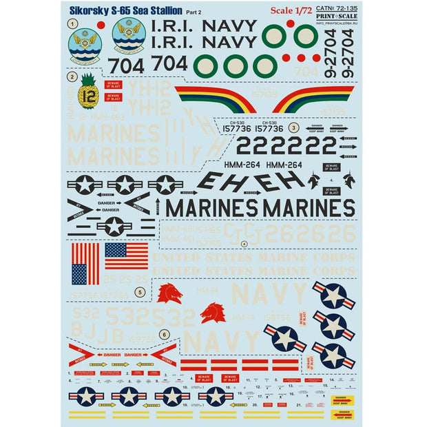 Print Scale 72-135 Decal Sikorsky S-65 Sea Stallion Part 2 Scale 1:72 for Helicopter Plastic model kit