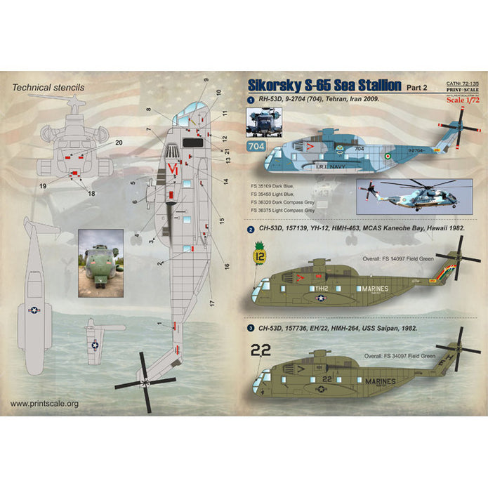 Print Scale 72-135 Decal Sikorsky S-65 Sea Stallion Part 2 Scale 1:72 for Helicopter Plastic model kit