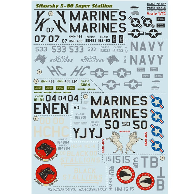 Print Scale 72-137 Decal 1:72 Sikorsky S-80 Super Stallion The complete set 1.5 leaf