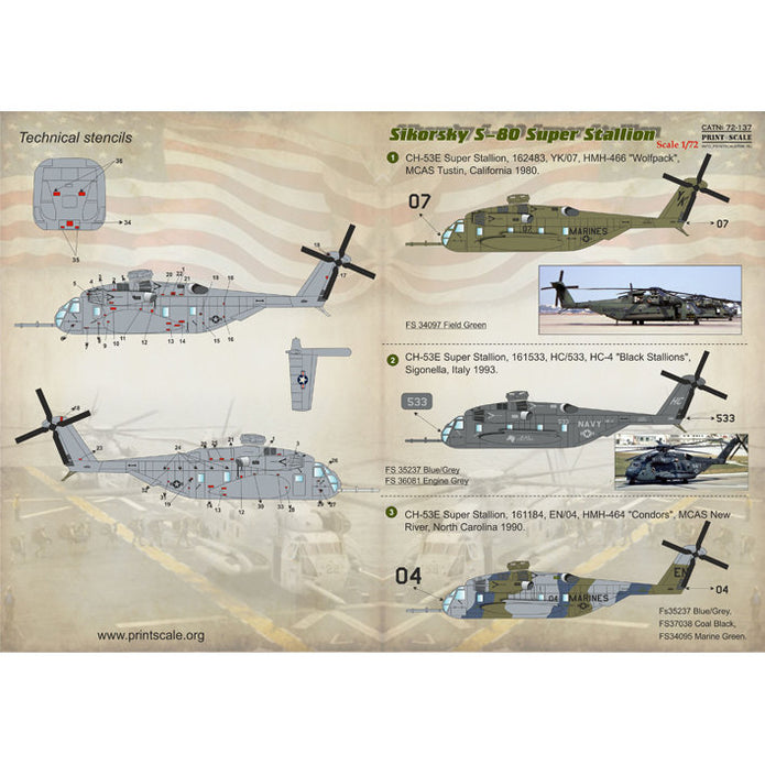 Print Scale 72-137 Decal 1:72 Sikorsky S-80 Super Stallion The complete set 1.5 leaf