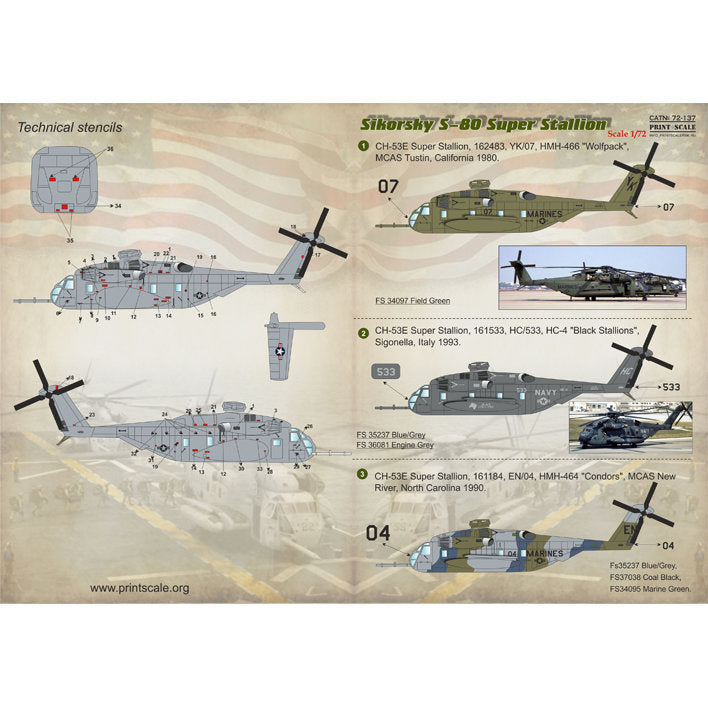 Print Scale 72-137 Decal 1:72 Sikorsky S-80 Super Stallion The complete set 1.5 leaf