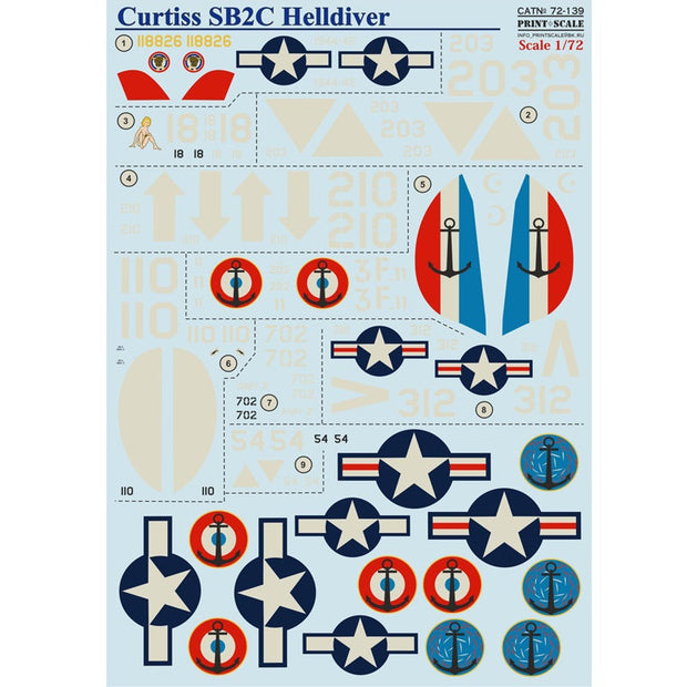Print Scale 72-139 Decal Curtiss SB2C Helldiver Scale 1:72 for Aircraft Plastic model kit