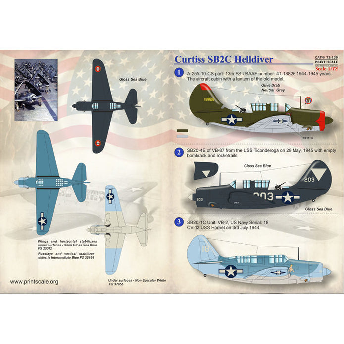 Print Scale 72-139 Decal Curtiss SB2C Helldiver Scale 1:72 for Aircraft Plastic model kit