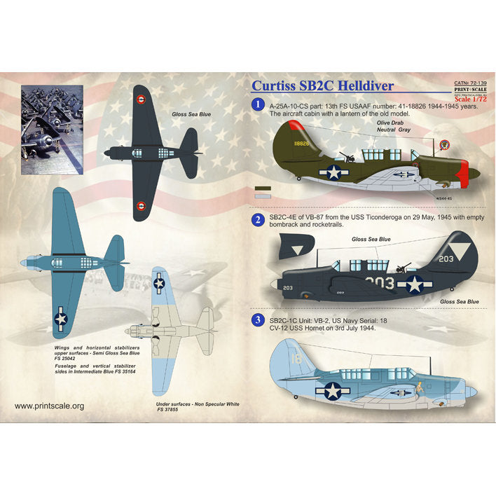 Print Scale 72-139 Decal Curtiss SB2C Helldiver Scale 1:72 for Aircraft Plastic model kit