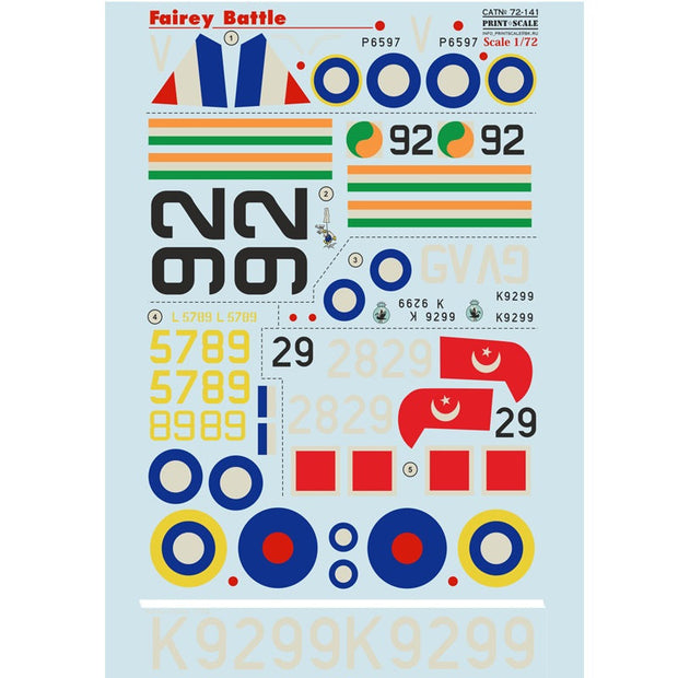 Print Scale 72-141 Decal Fairey Battle Scale 1:72 for Aircraft Plastic model kit