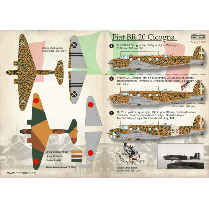 Print Scale 72-142 Decal Fiat BR.20 Cicogna Scale 1:72 for Aircraft Plastic model kit