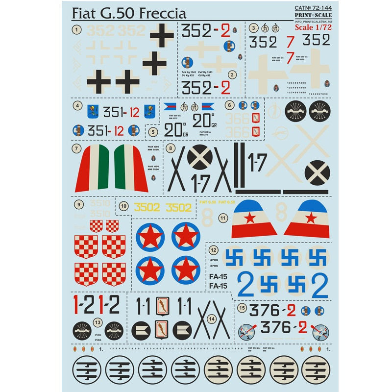 Print Scale 72-144 Decal Fiat G.50 Freccia Scale 1:72 for Aircraft Plastic model kit