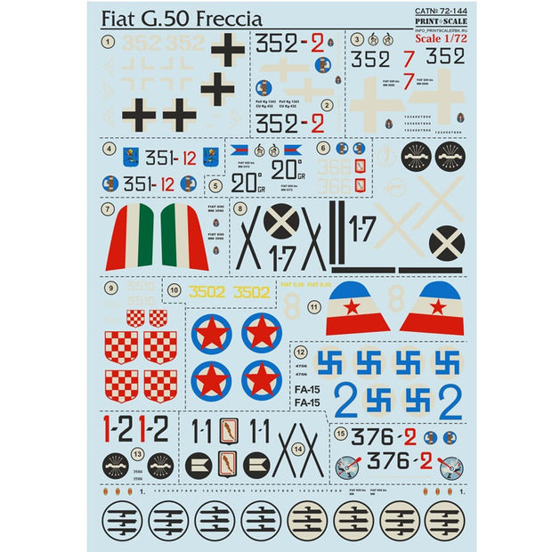 Print Scale 72-144 Decal Fiat G.50 Freccia Scale 1:72 for Aircraft Plastic model kit