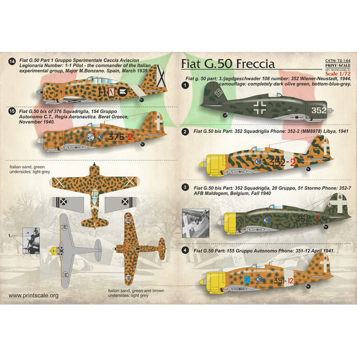 Print Scale 72-144 Decal Fiat G.50 Freccia Scale 1:72 for Aircraft Plastic model kit