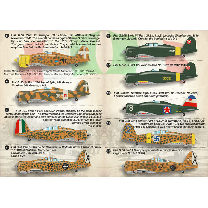 Print Scale 72-144 Decal Fiat G.50 Freccia Scale 1:72 for Aircraft Plastic model kit