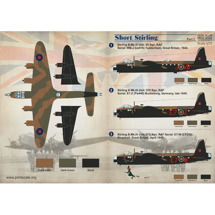 Print Scale 72-145 Decal Short Stirling Part 2 Scale 1:72 for Aircraft Plastic model kit