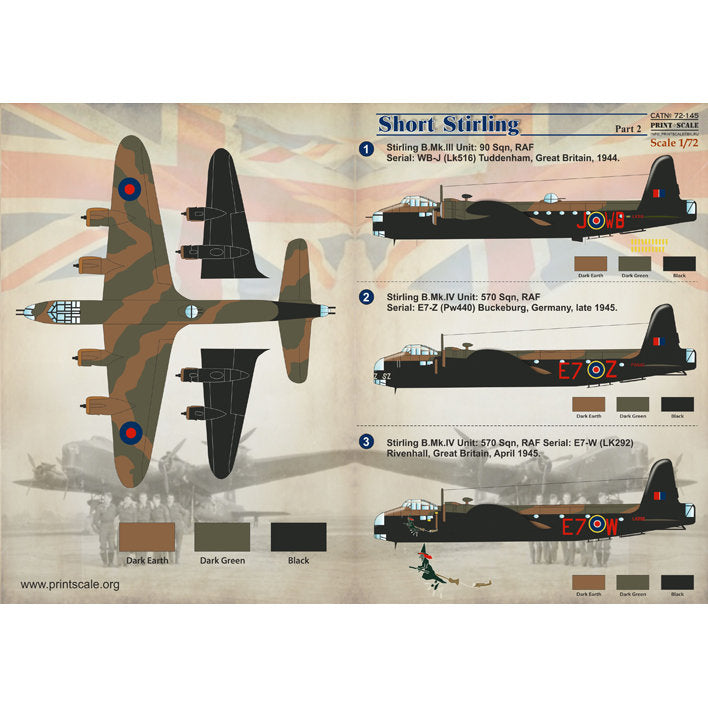 Print Scale 72-145 Decal Short Stirling Part 2 Scale 1:72 for Aircraft Plastic model kit