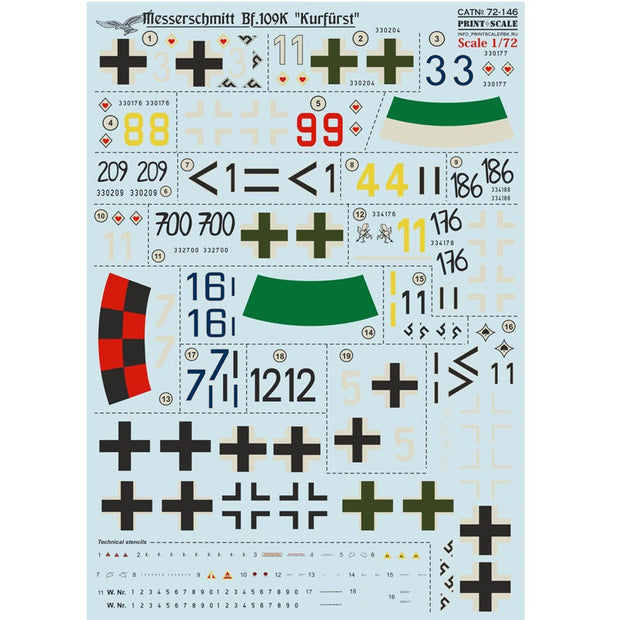 Print Scale 72-146 Decal Messerschmitt Bf 109 K Scale 1:72 for Aircraft Plastic model kit