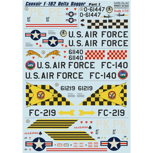 Print Scale 72-147 Decal 1:72 Convair F-102 Delta Dagger Part 1 The complete set 1.5 leaf