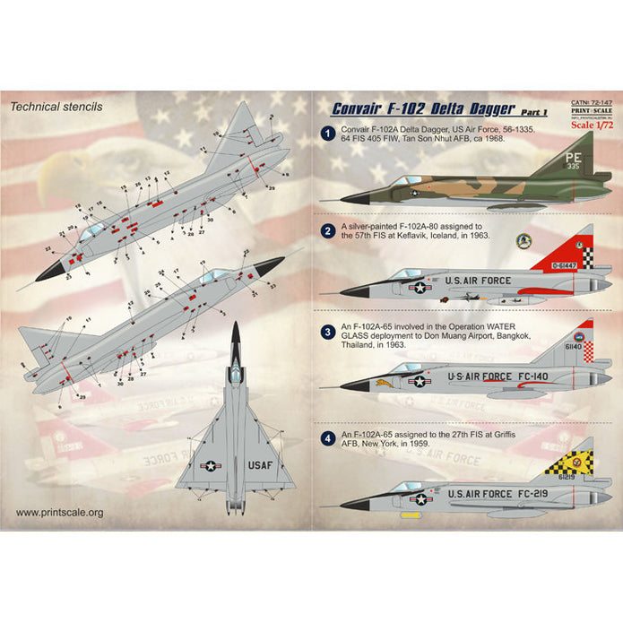 Print Scale 72-147 Decal 1:72 Convair F-102 Delta Dagger Part 1 The complete set 1.5 leaf