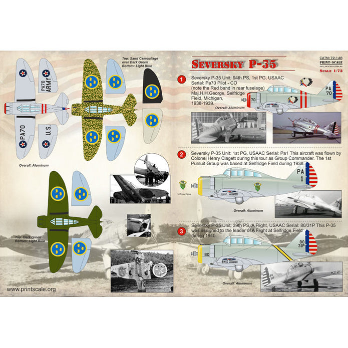 Print Scale 72-148 Decal Seversky P-35 Scale 1:72 for Aircraft Plastic model kit