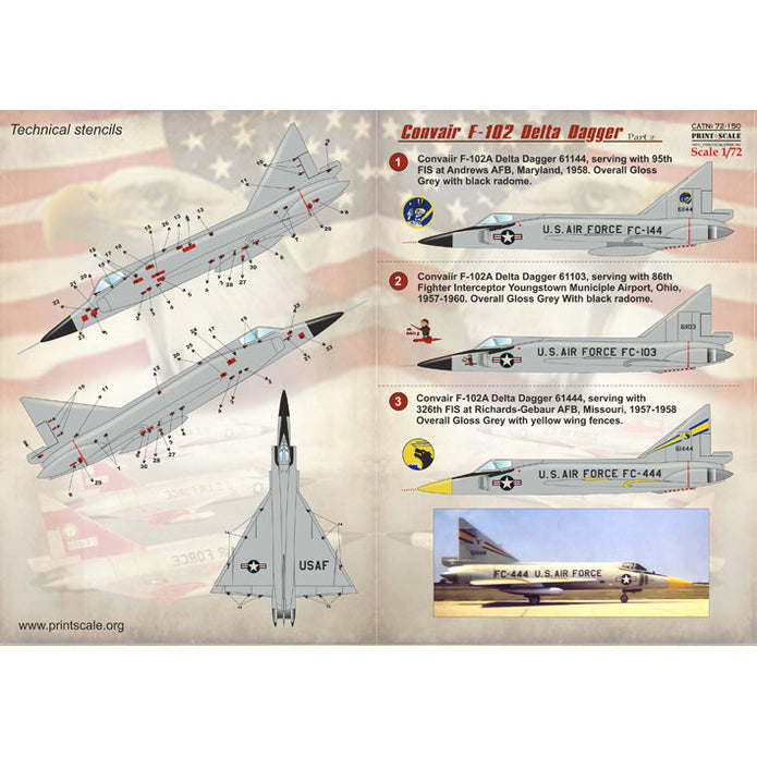 Print Scale 72-150 Decal 1:72 Convair F-102 Delta Dagger Part 2 The complete set 1.5 leaf