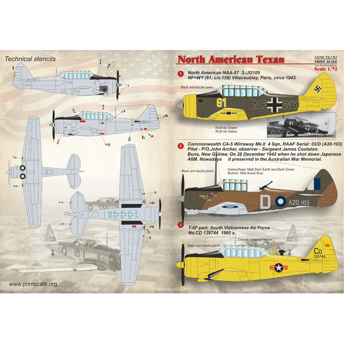 Print Scale 72-151 Decal North American T-6 Texan Scale 1:72 for Aircraft Plastic model kit