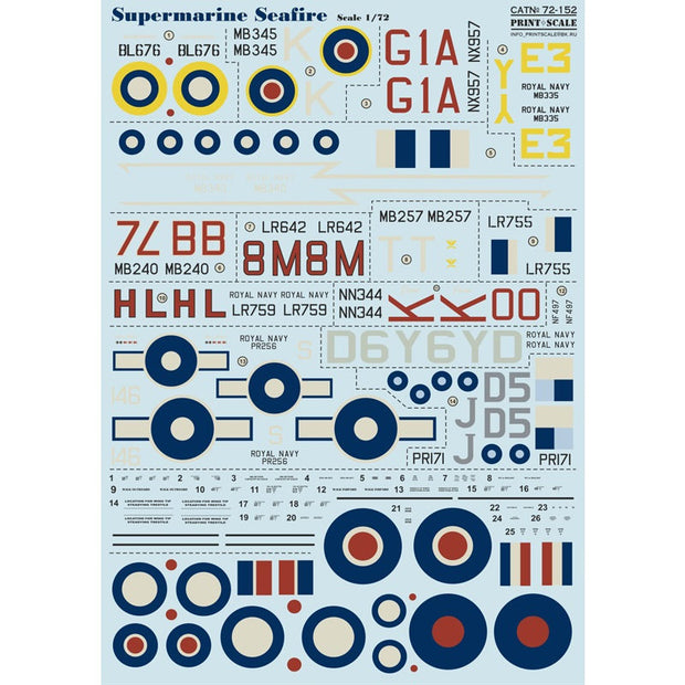 Print Scale 72-152 Decal Supermarine Seafire Scale 1:72 for Aircraft Plastic model kit