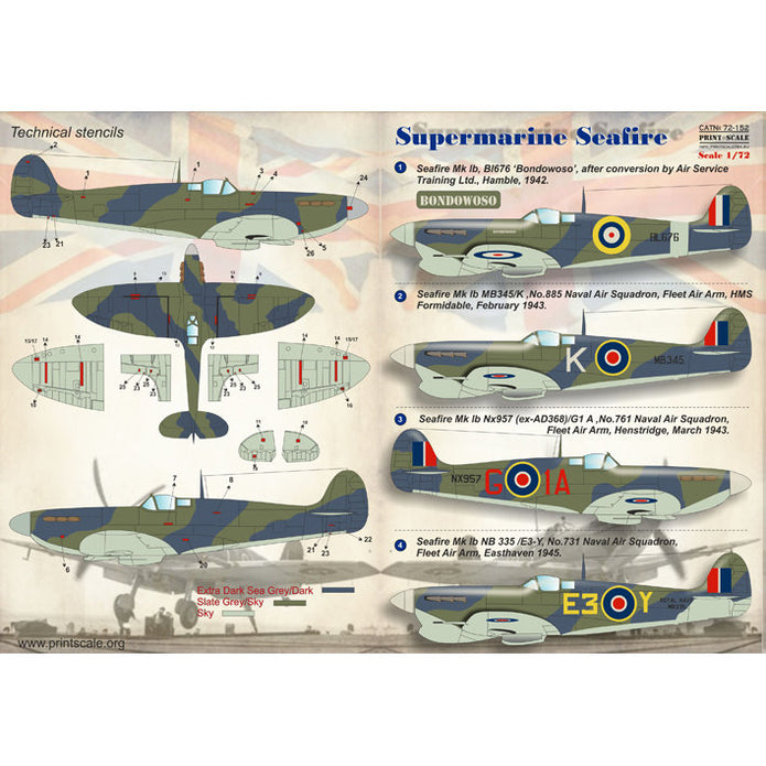 Print Scale 72-152 Decal Supermarine Seafire Scale 1:72 for Aircraft Plastic model kit