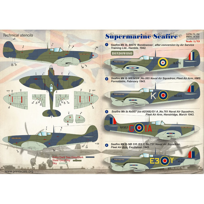 Print Scale 72-152 Decal Supermarine Seafire Scale 1:72 for Aircraft Plastic model kit