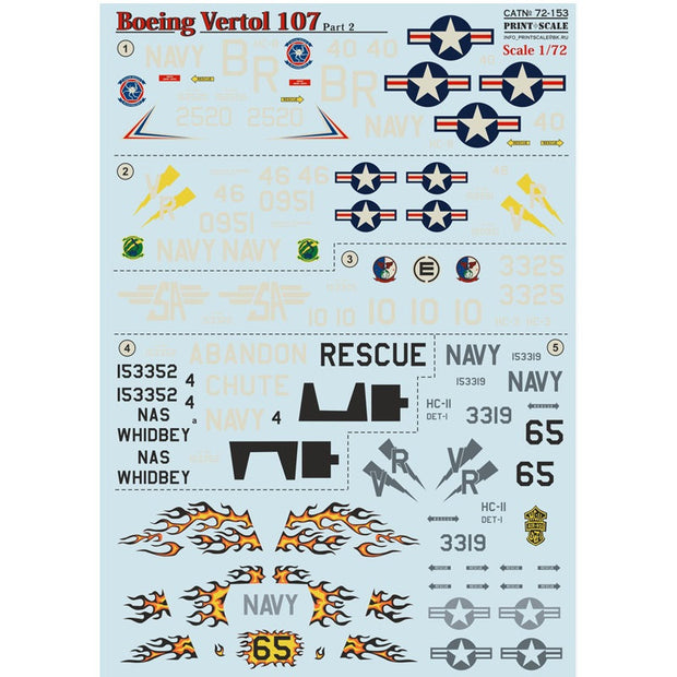 Print Scale 72-153 Decal Boeing-Vertol 107 Part 2 The complete set 1.5 leaf Scale 1:72