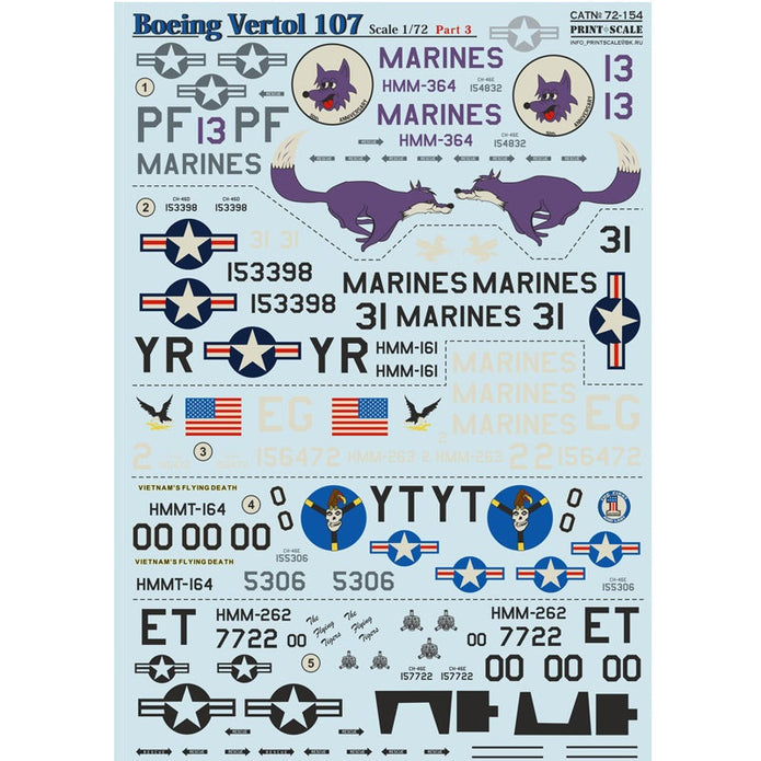 Print Scale 72-154 Decal Boeing-Vertol 107 Part 3 The complete set 1.5 leaf Scale 1:72