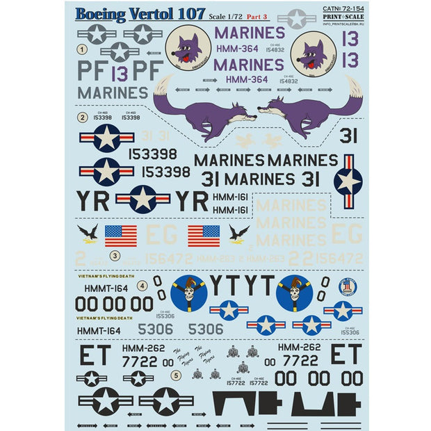 Print Scale 72-154 Decal Boeing-Vertol 107 Part 3 The complete set 1.5 leaf Scale 1:72