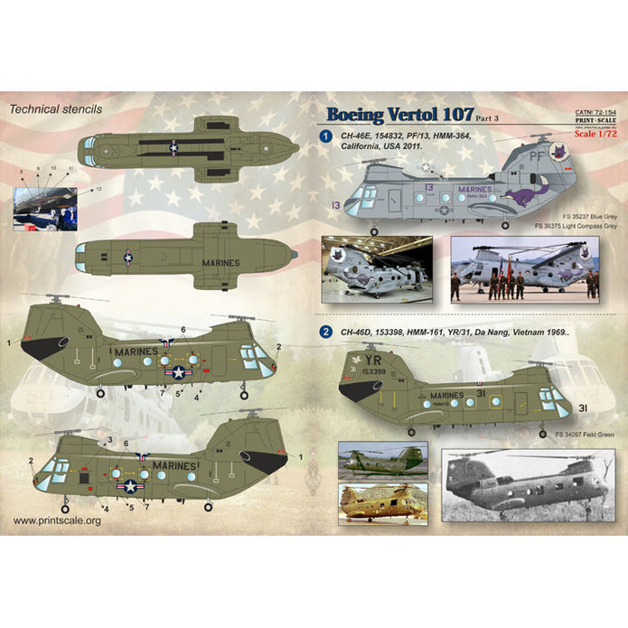 Print Scale 72-154 Decal Boeing-Vertol 107 Part 3 The complete set 1.5 leaf Scale 1:72