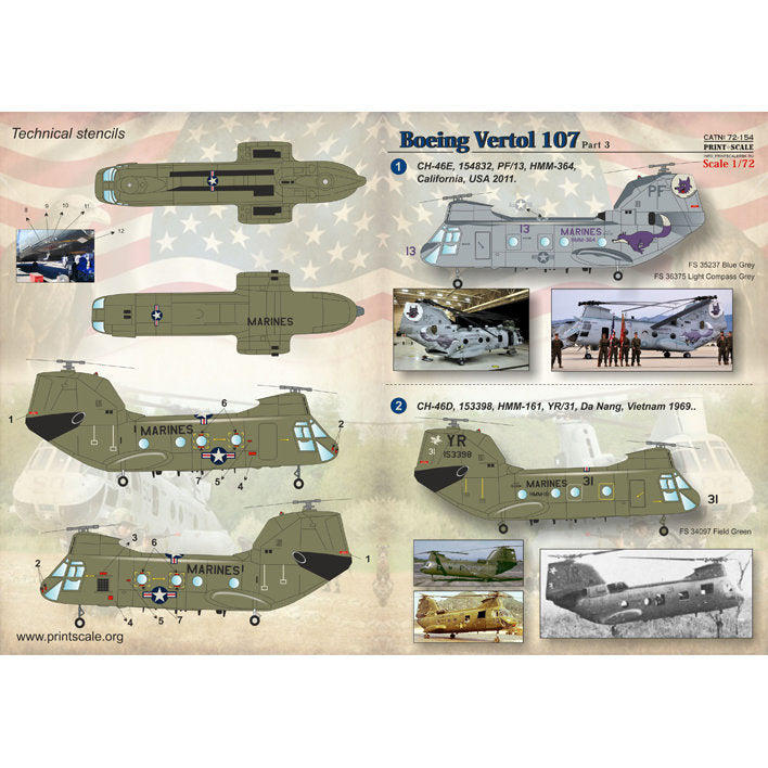 Print Scale 72-154 Decal Boeing-Vertol 107 Part 3 The complete set 1.5 leaf Scale 1:72
