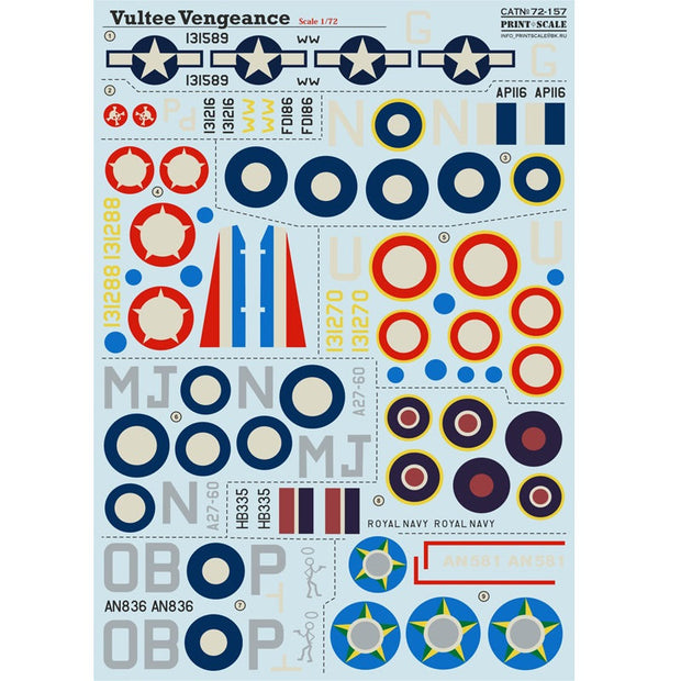 Print Scale 72-157 Decal Vultee A-31 Vengeance Scale 1:72 for Aircraft Plastic model kit