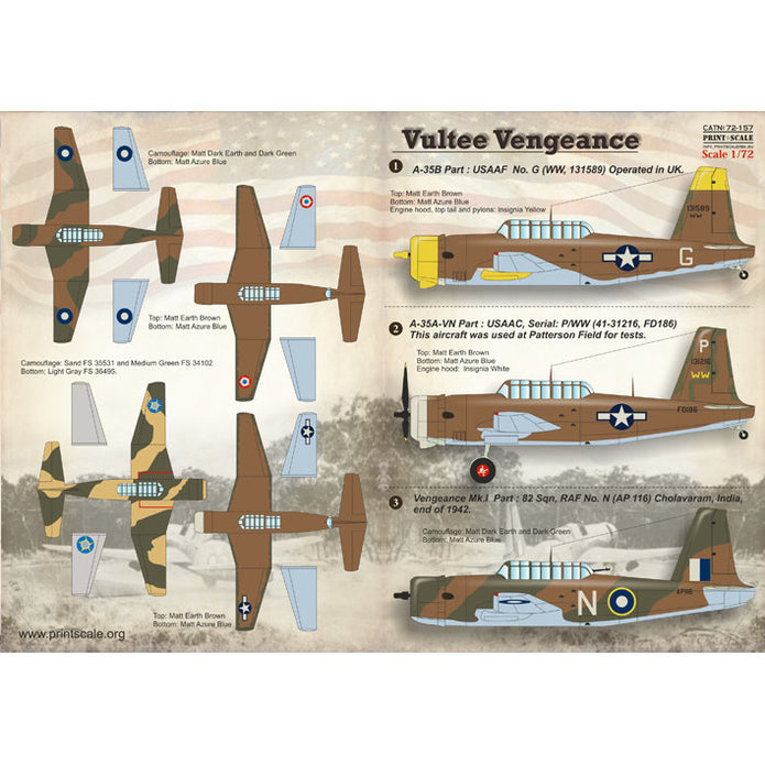Print Scale 72-157 Decal Vultee A-31 Vengeance Scale 1:72 for Aircraft Plastic model kit