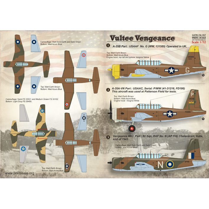 Print Scale 72-157 Decal Vultee A-31 Vengeance Scale 1:72 for Aircraft Plastic model kit