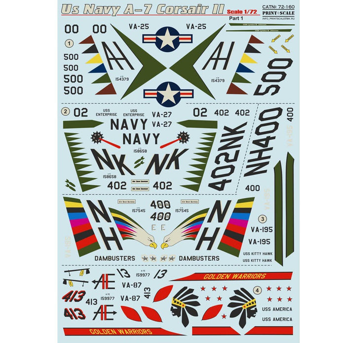 Print Scale 72-160 Decal 1:72 Us Navy A-7 Corsair II Part-1+ A-7 Corsair II technical stencils