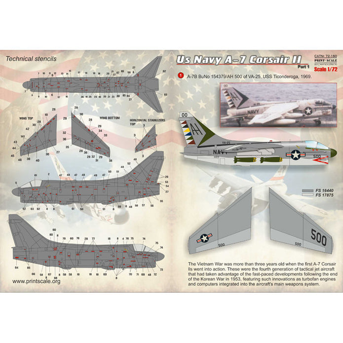 Print Scale 72-160 Decal 1:72 Us Navy A-7 Corsair II Part-1+ A-7 Corsair II technical stencils