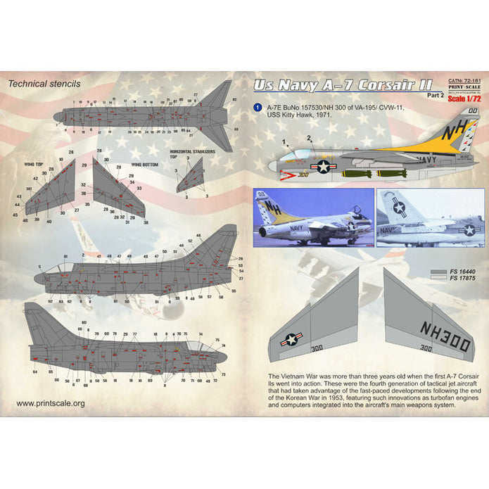 Print Scale 72-161 Decal 1:72 Us Navy A-7 Corsair II Part-2 + A-7 Corsair II technical stencils