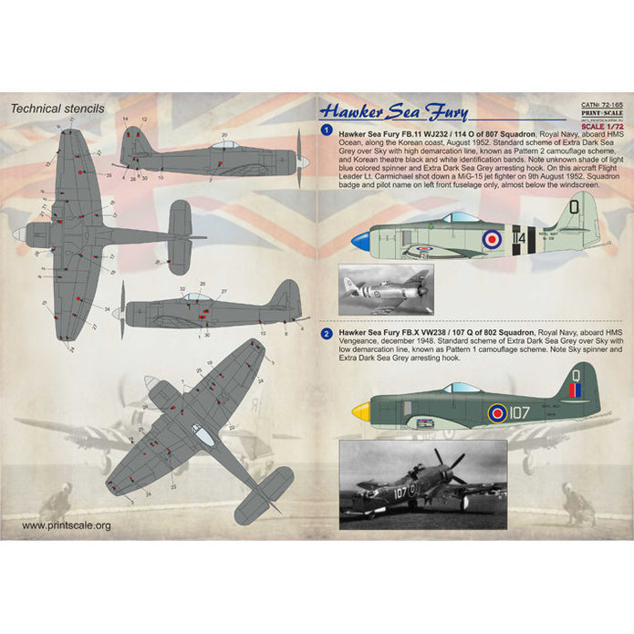Print Scale 72-165 Decal 1:72 Hawker Sea Fury Part 1. The complete set 1.5 leaf for Aircraft Plastic model kit