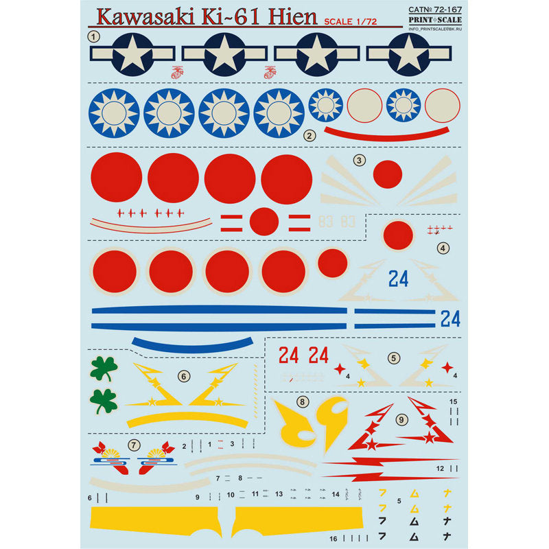 Print Scale 72-167 Decal Kawasaki Ki-61 Hien Scale 1:72 for Aircraft Plastic model kit