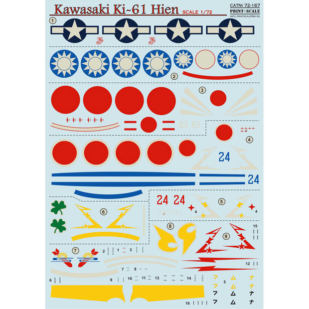 Print Scale 72-167 Decal Kawasaki Ki-61 Hien Scale 1:72 for Aircraft Plastic model kit