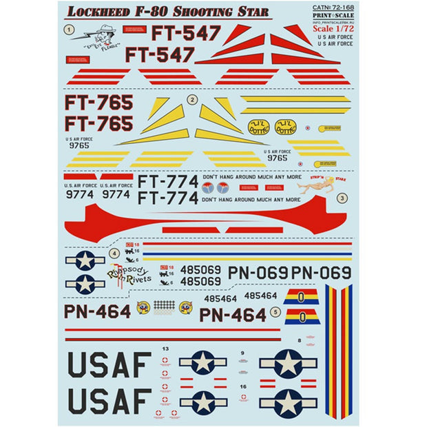 Print Scale 72-168 Decal 1:72 Lockheed F-80 Shooting Star. The complete set 1.5 leaf