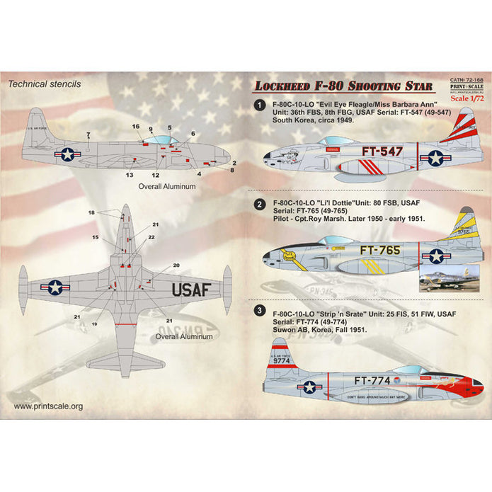 Print Scale 72-168 Decal 1:72 Lockheed F-80 Shooting Star. The complete set 1.5 leaf